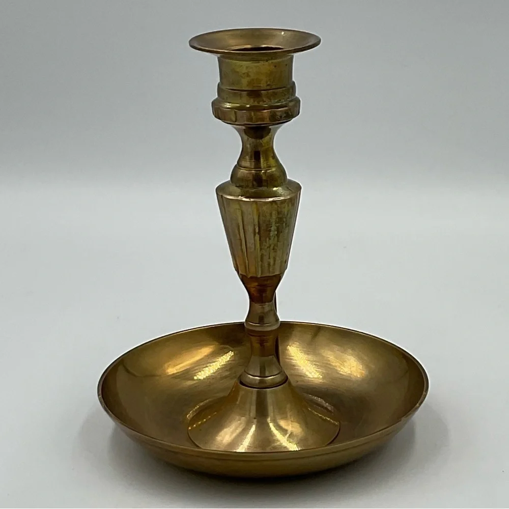 Vintage MCM Brass Candlestick Holder with Drip Tray